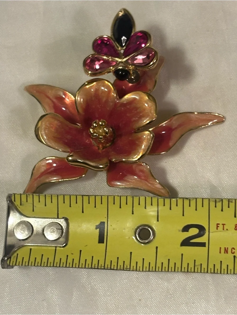 Bob Mackie Gold Plated Enamel Floral Brooch with Bee with Gems